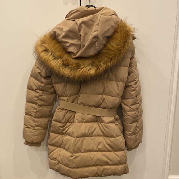 Zara water repellent faux hood puffer with belt SZ small nwt TAUPE/beige - Picture 4 of 9